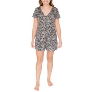 LIKE NEW - SMASH & TESS SUNDAY SHORTY ROMPER - GREY LOLA LEOPARD
